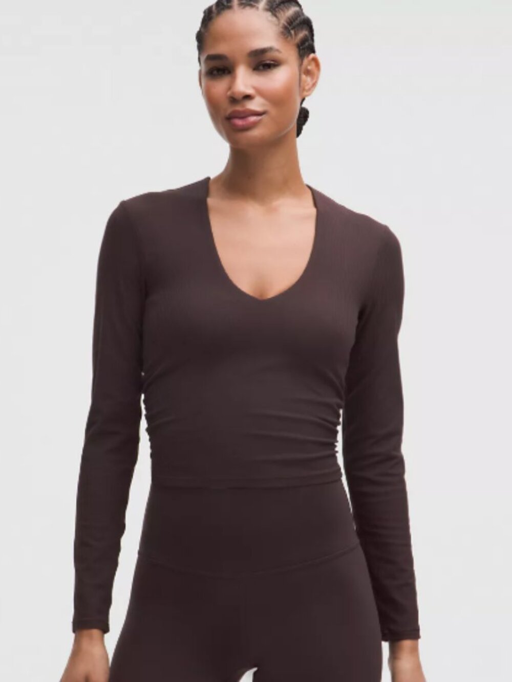 All It Takes Ribbed Nulu V-Neck Long-Sleeve Shirt  B-D Cups